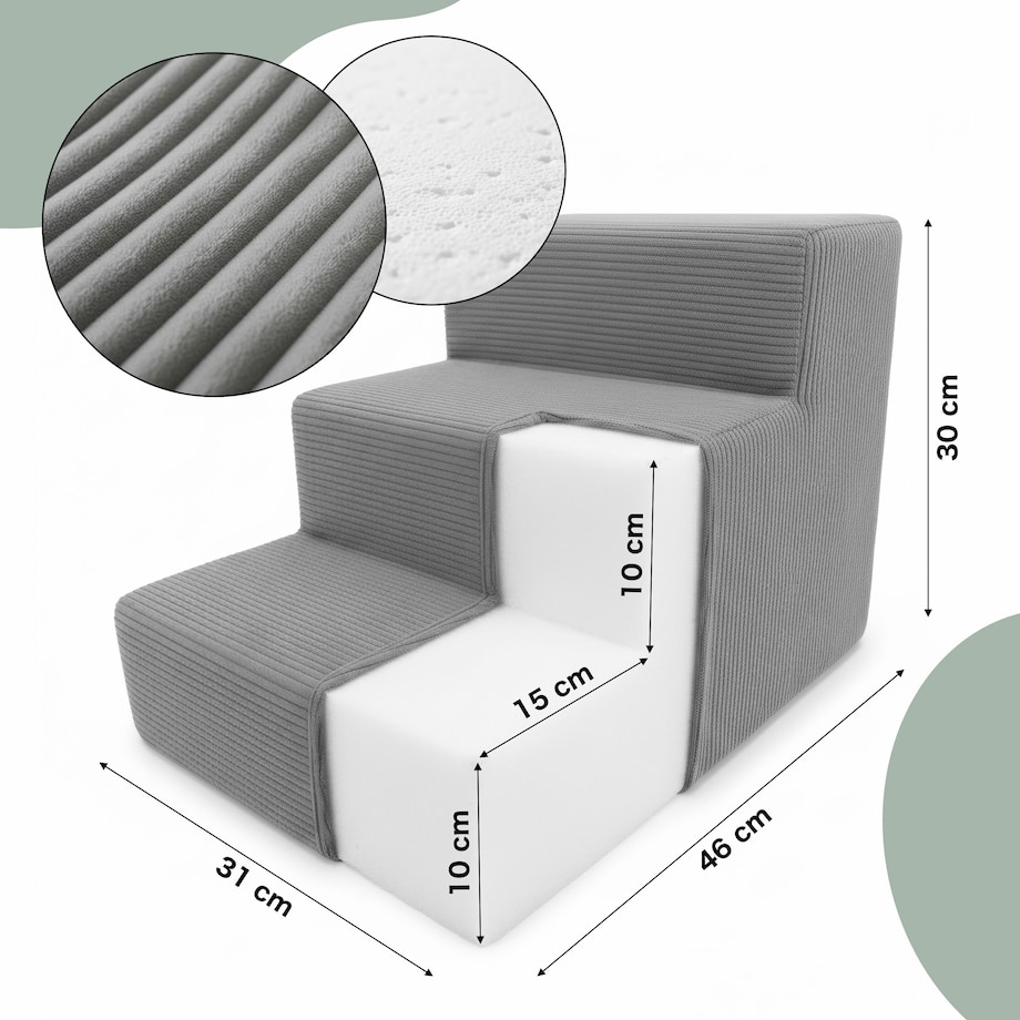 Schodki dla psa kota szare 3 stopniowe