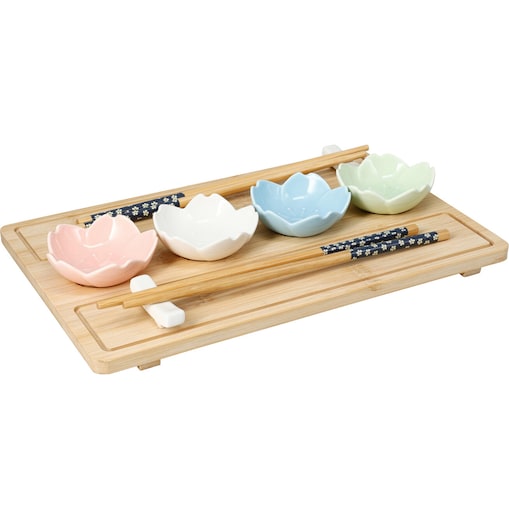 Zestaw do serwowania sushi z 4 porcelanowymi miseczkami