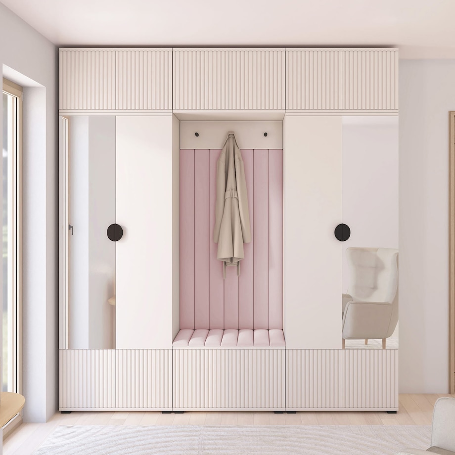 Garderoba frezowana z lustrami Ritmo wersja 3 panele Trinity 19 kaszmir