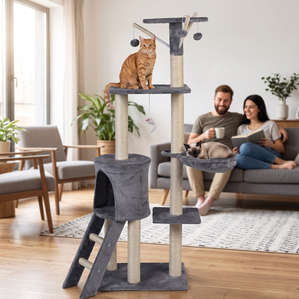 Drapak dla kotów wieża Funfit Home&Office 5 poziomów sizal szary 139 cm