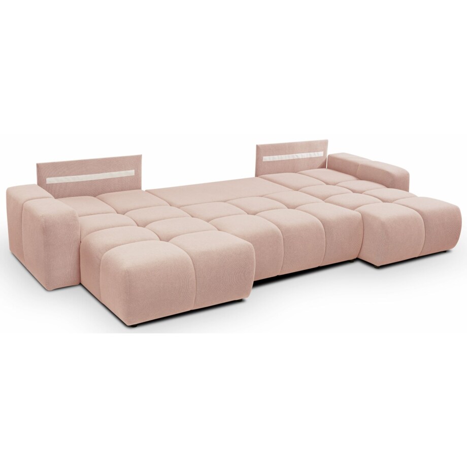 Nowoczesny Narożnik U SOHI z funkcją spania, Curio 60 - Jasny róż