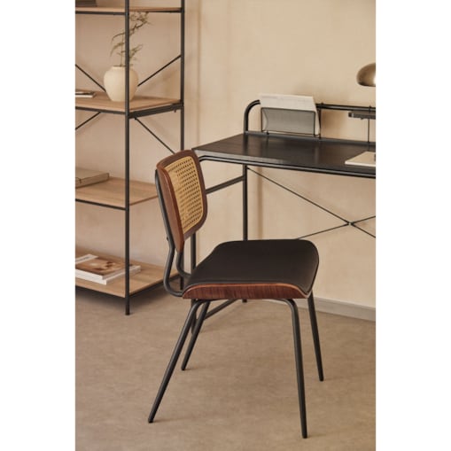 Krzesło drewniane z plecionką wiedeńską i ekoskórą czarną Raysa
