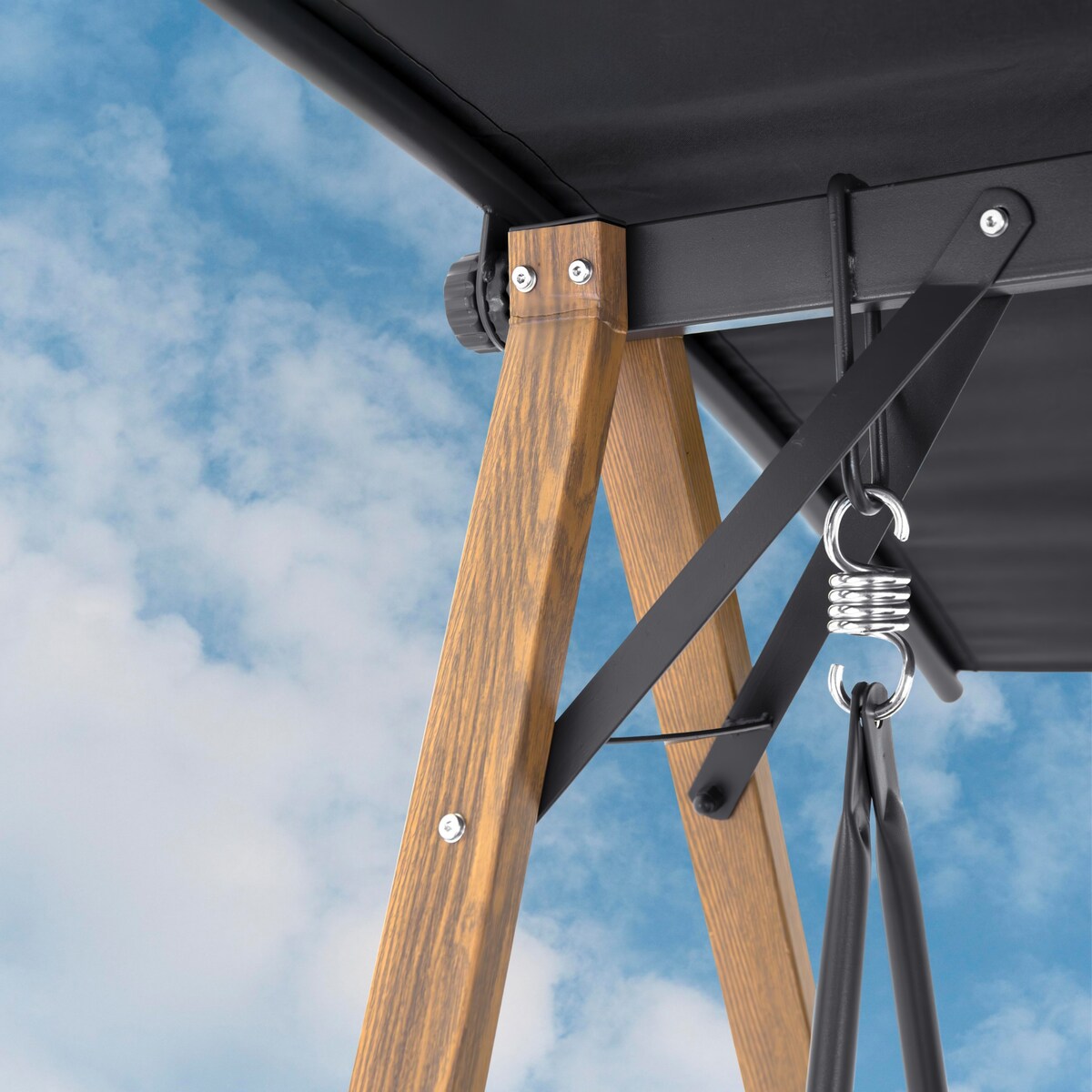 Huśtawka ogrodowa 3-osobowa WOLNOSTOJĄCA bujana STALOWA z poduszką DASZKIEM