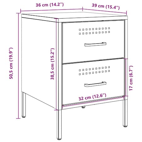 vidaXL Szafka nocna, różowa, 36x39x50,5 cm, stal