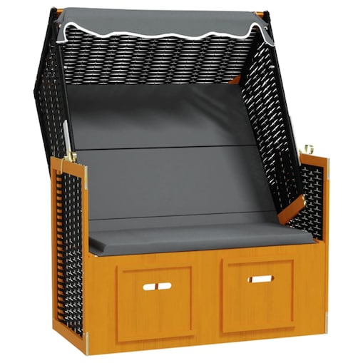 vidaXL Kosz plażowy z zadaszeniem, rattan PE i drewno, czarny/antracyt