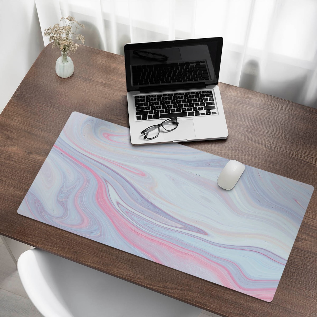 Niebieska mata na biurko Pastelowe fale, 100x50 cm