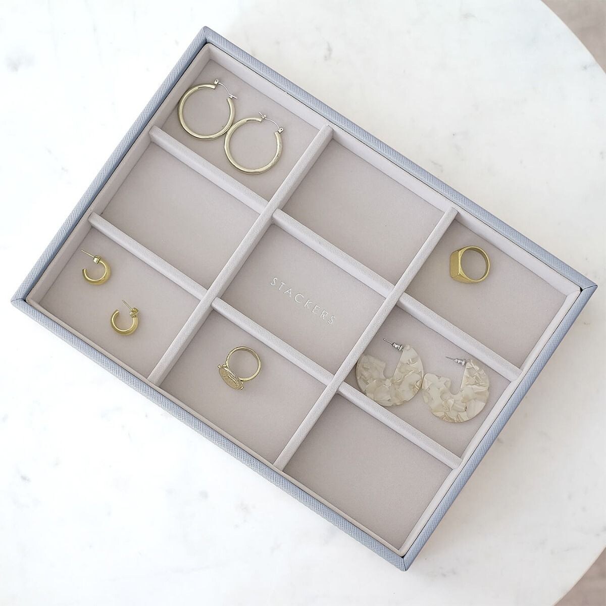 Szkatułka na biżuterię Stackers 9 komorowa classic szaroniebieska