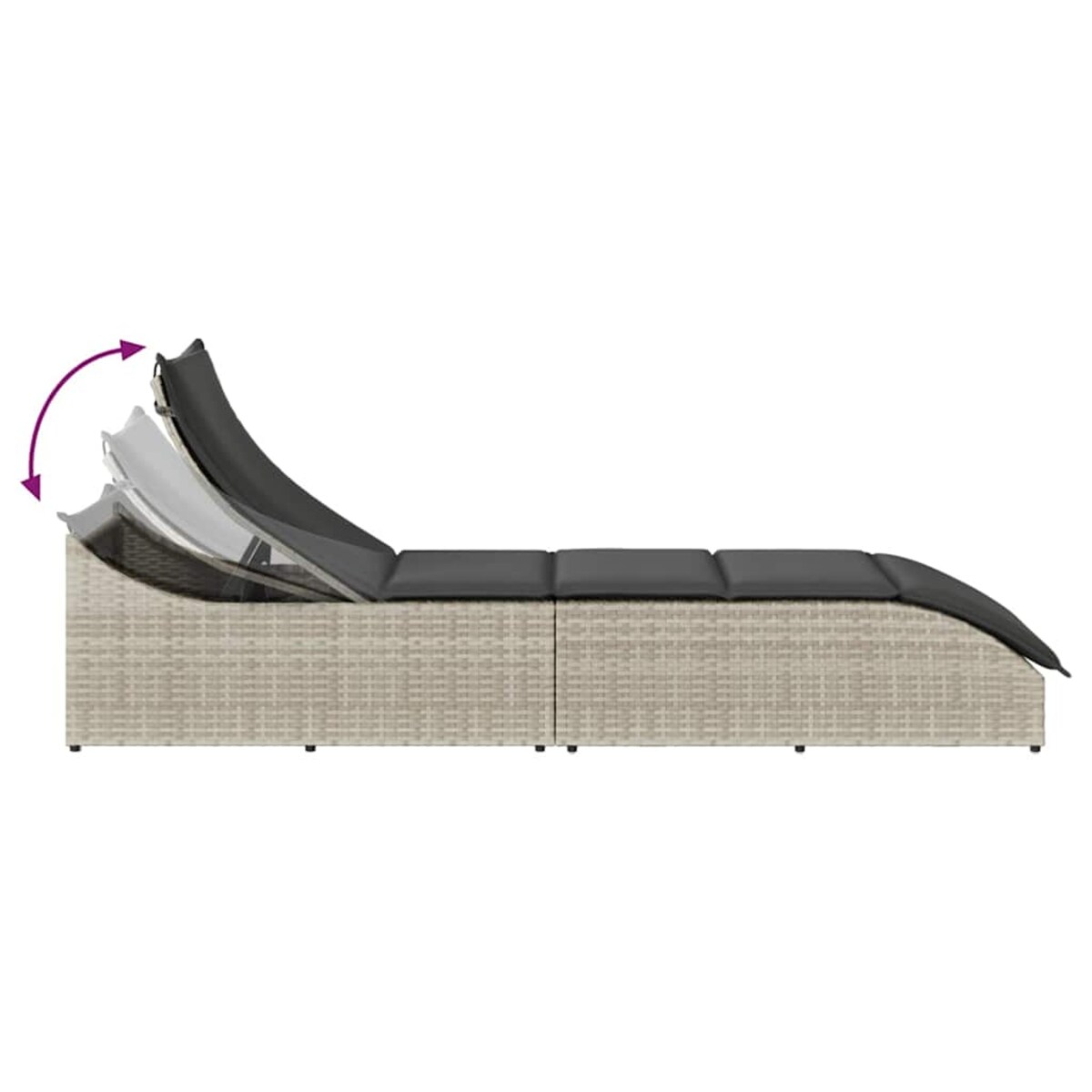 vidaXL Składany leżak z poduszką i schowkiem, jasnoszary, polirattan