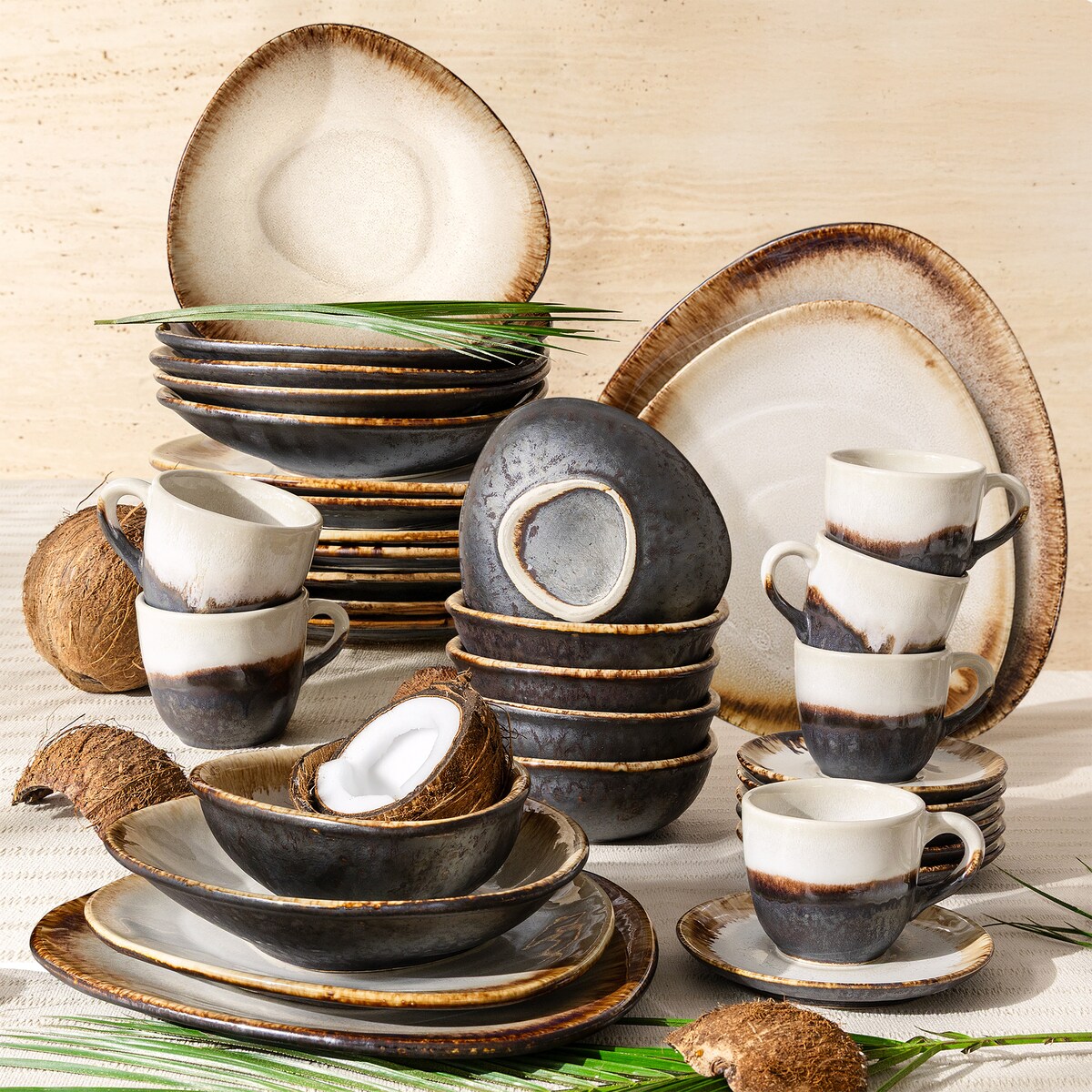 Konsimo PRIMA Zestaw obiadowo-kawowy 6 os. (36 el.), jasnobeżowy