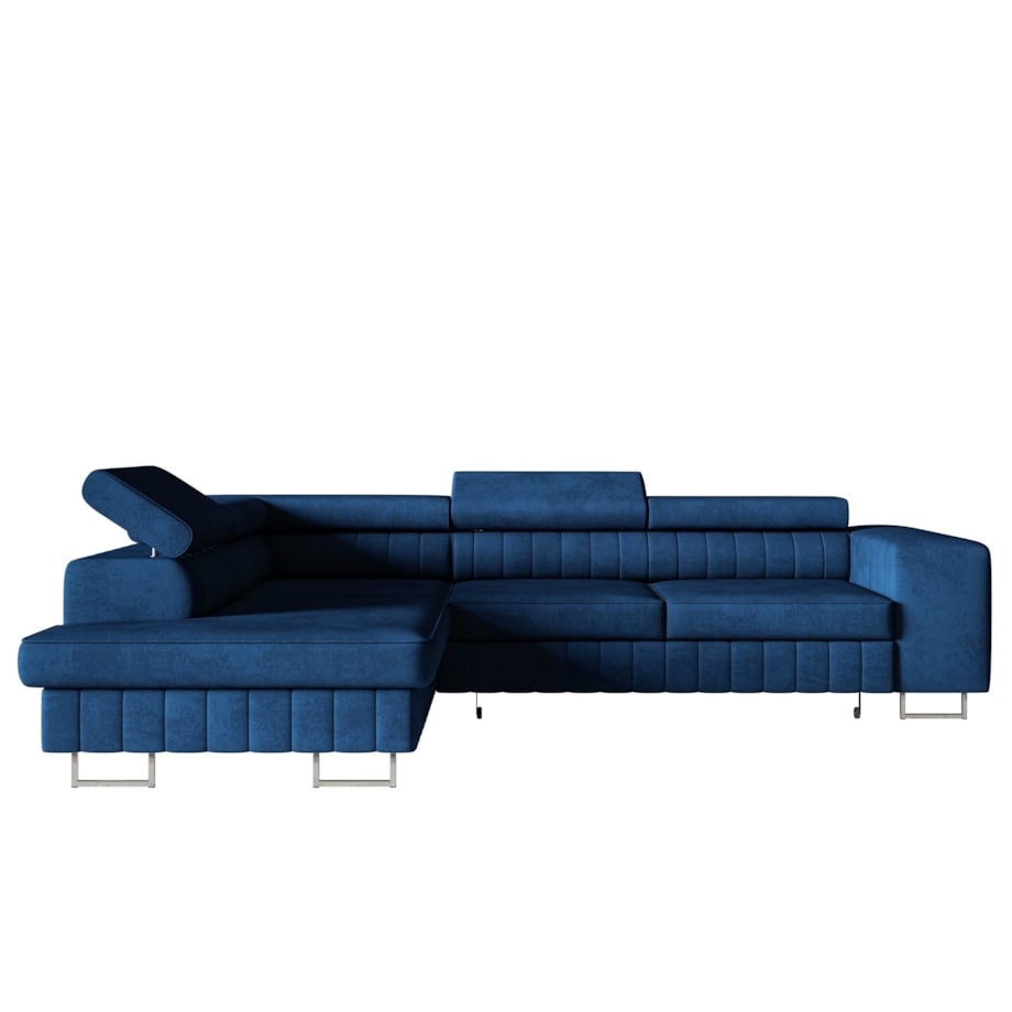 Narożnik NOLA do salonu, na srebrnych nogach-lewostronny-Kronos granatowy