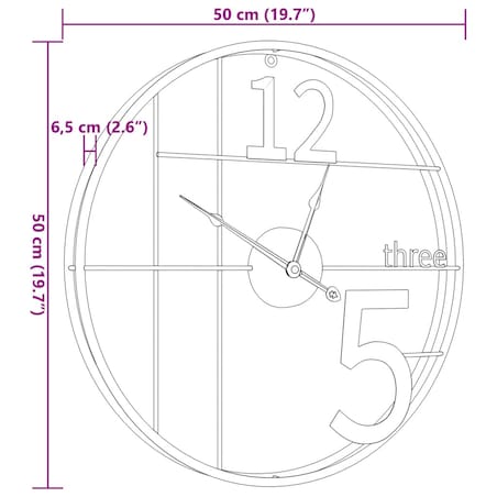 vidaXL Zegar ścienny, czarny, Ø50 cm, żelazo