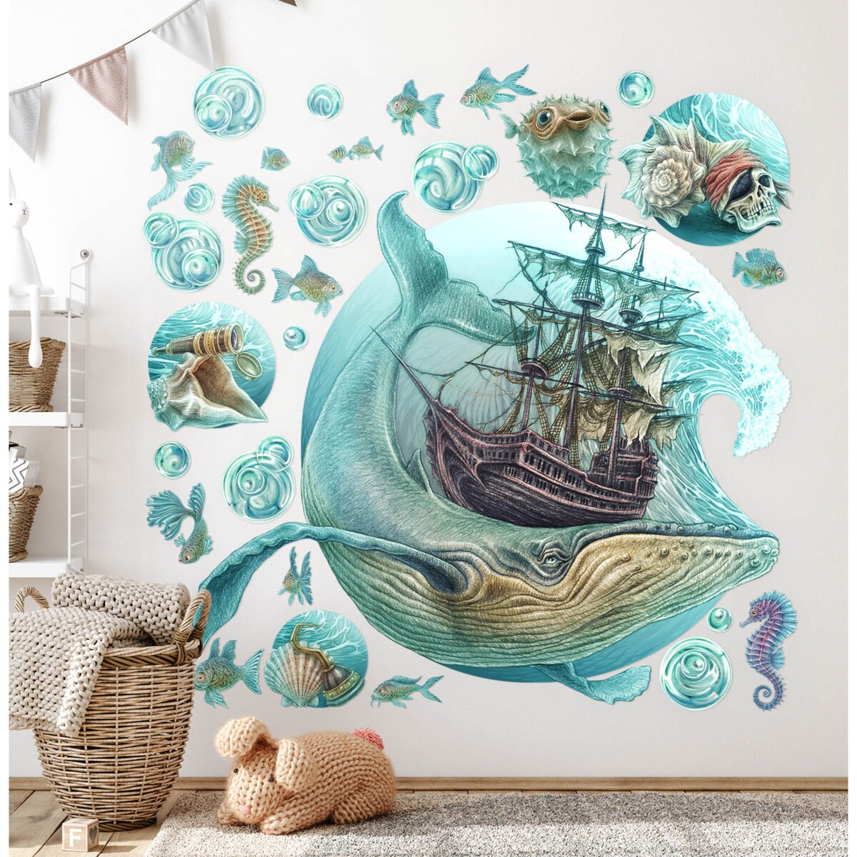 Zestaw naklejek na ścianę, Morski statek, 80cm