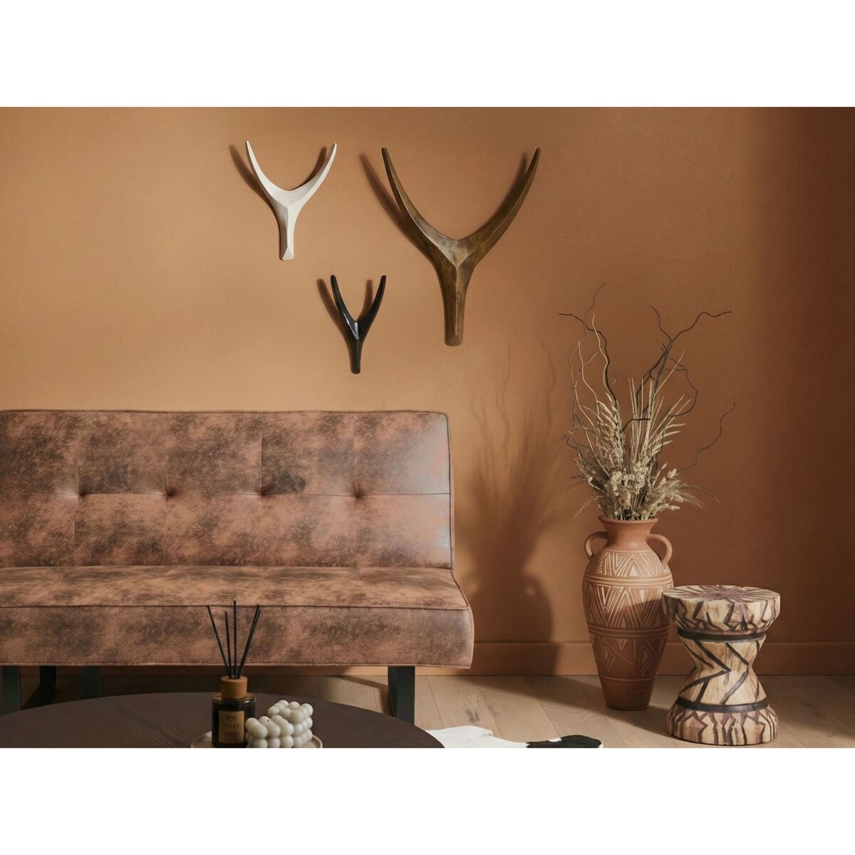 Zestaw 3 dekoracji wiszących Poroże AUCHI Drewno mango 52/30/25 cm Kolorowy