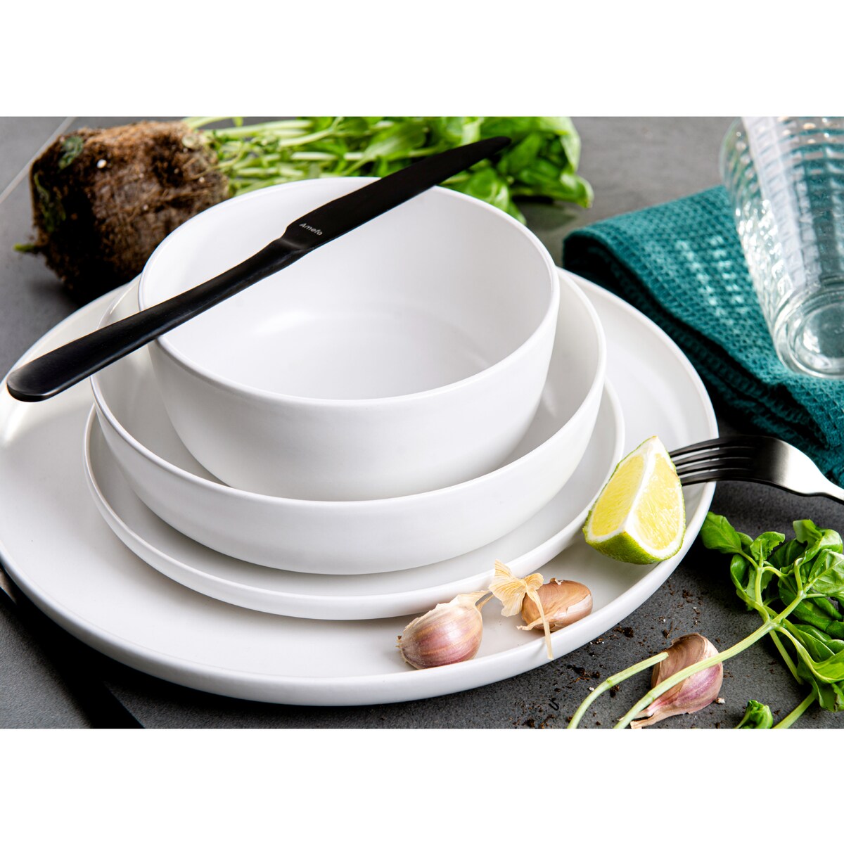 KONSIMO VICTO Elegancki zestaw obiadowy 6 osobowy biały (24 elementy)