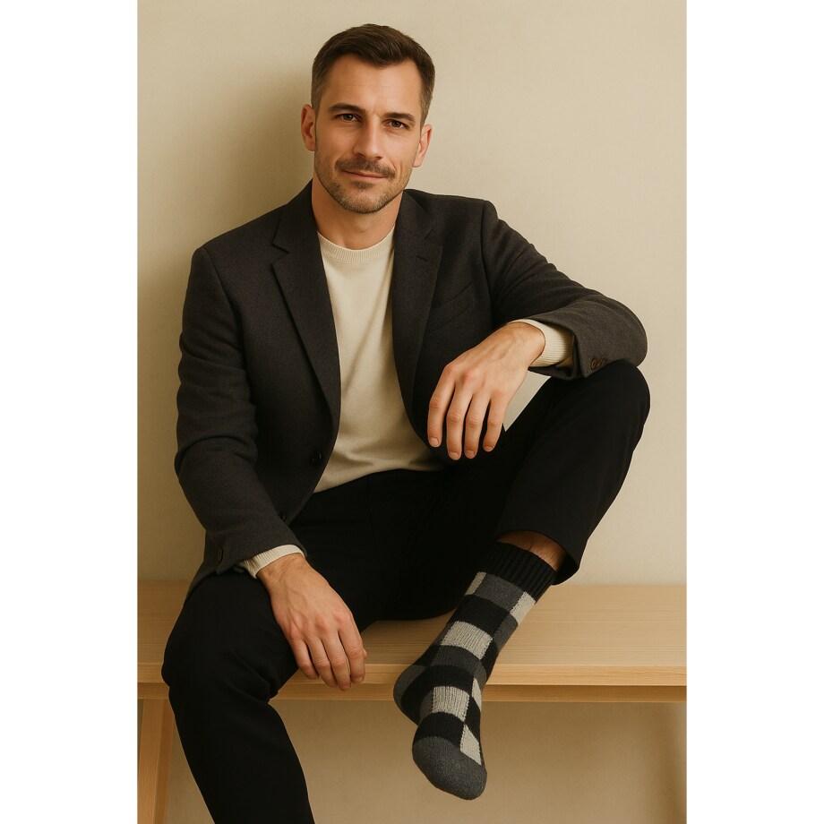 Klasyczne skarpety z owczej wełny – wzór w kratę, 39–43