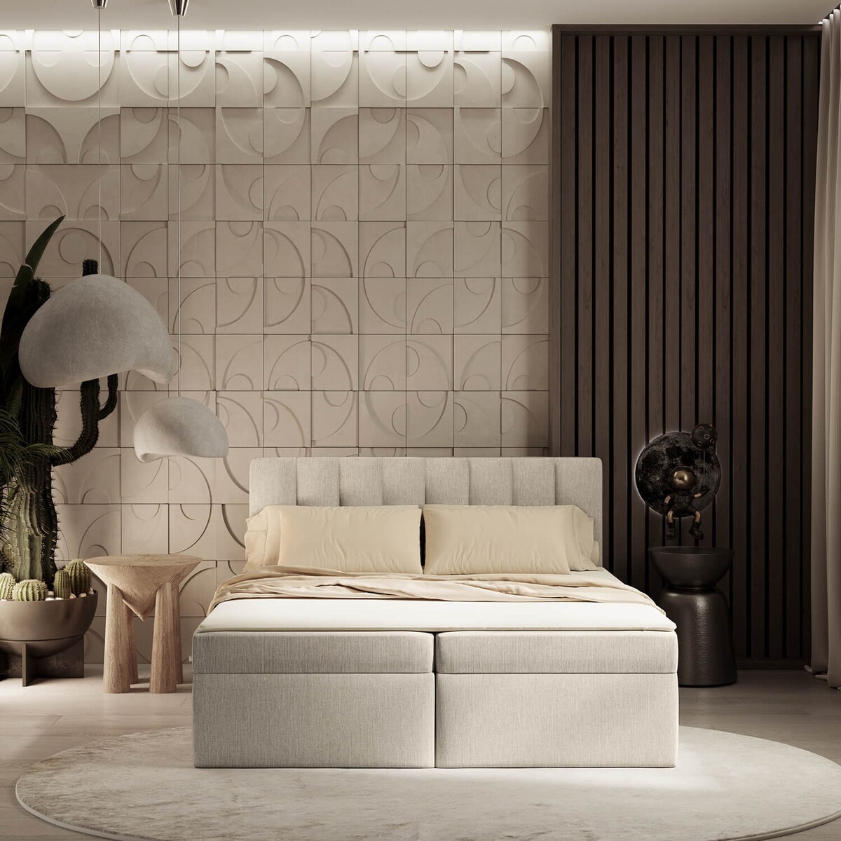 Łóżko tapicerowane AMARO 140x200 z pojemnikiem, Beż, tkanina Alta 02