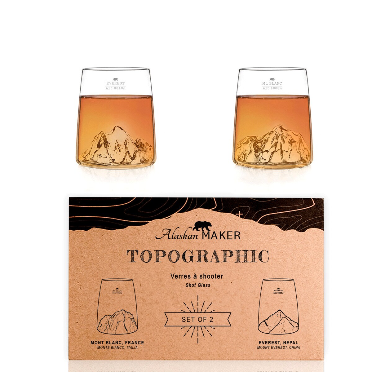 Zestaw 2 kieliszków - Topographic - Mont Blanc & Everest
