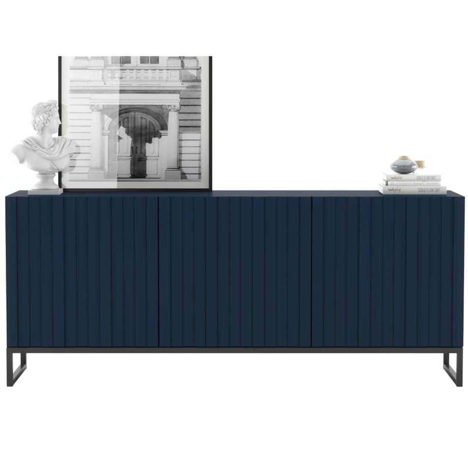 Komoda RTV Glamour Szafka RTV Loft Granatowy MAT 168 cm Czarna Rama Metalowa