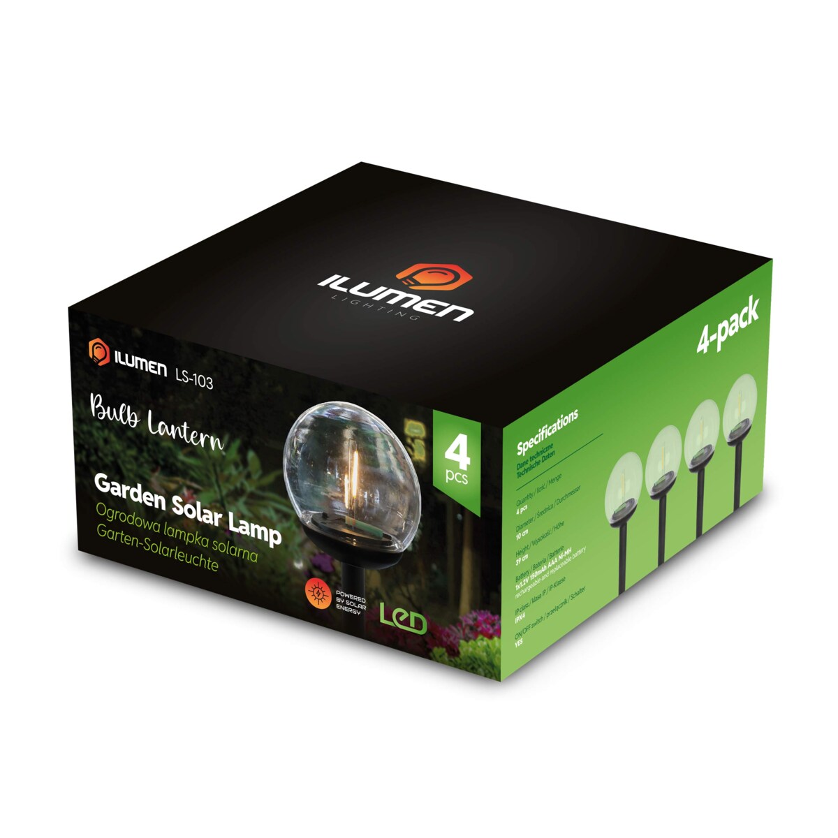 Lampki solarne do ogrodu kula led Ilumen 4szt.