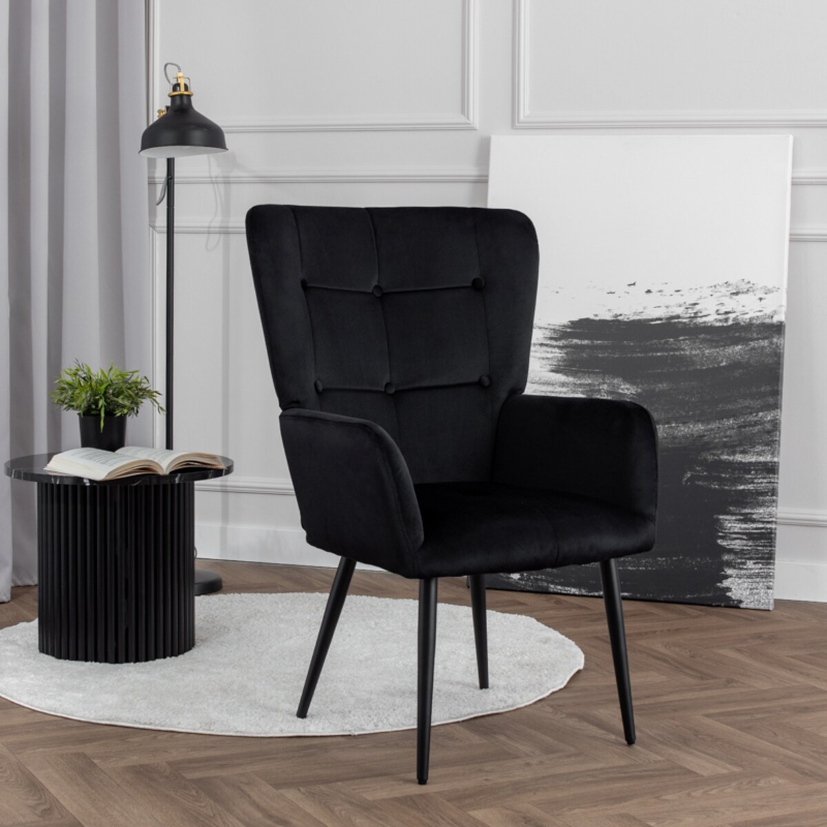 Fotel do salonu wypoczynkowy uszak czarny welurowy wygodny tapicerowany
