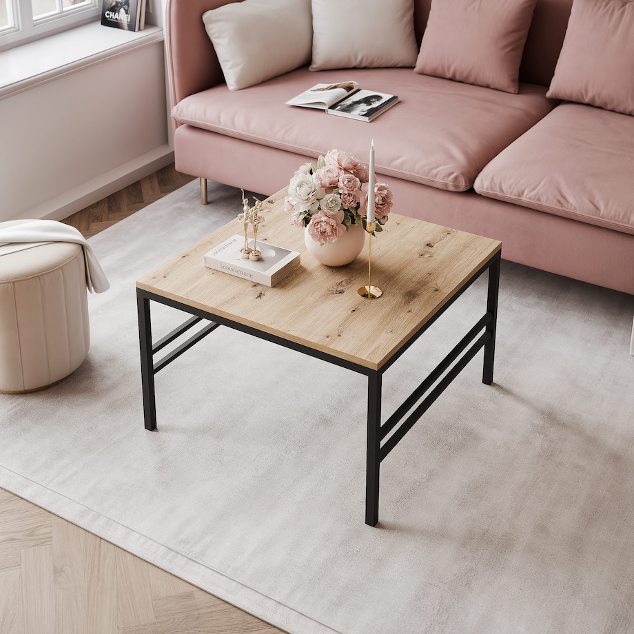 Stolik kawowy DĄB ARTISAN blat, CZARNY stelaż 60cm FORMA