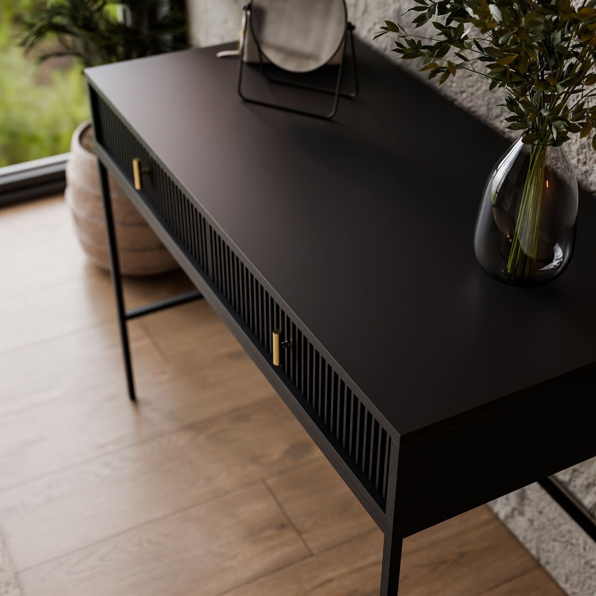 Konsola MIDNIGHT z szufladami na czarnym stelażu, czarna