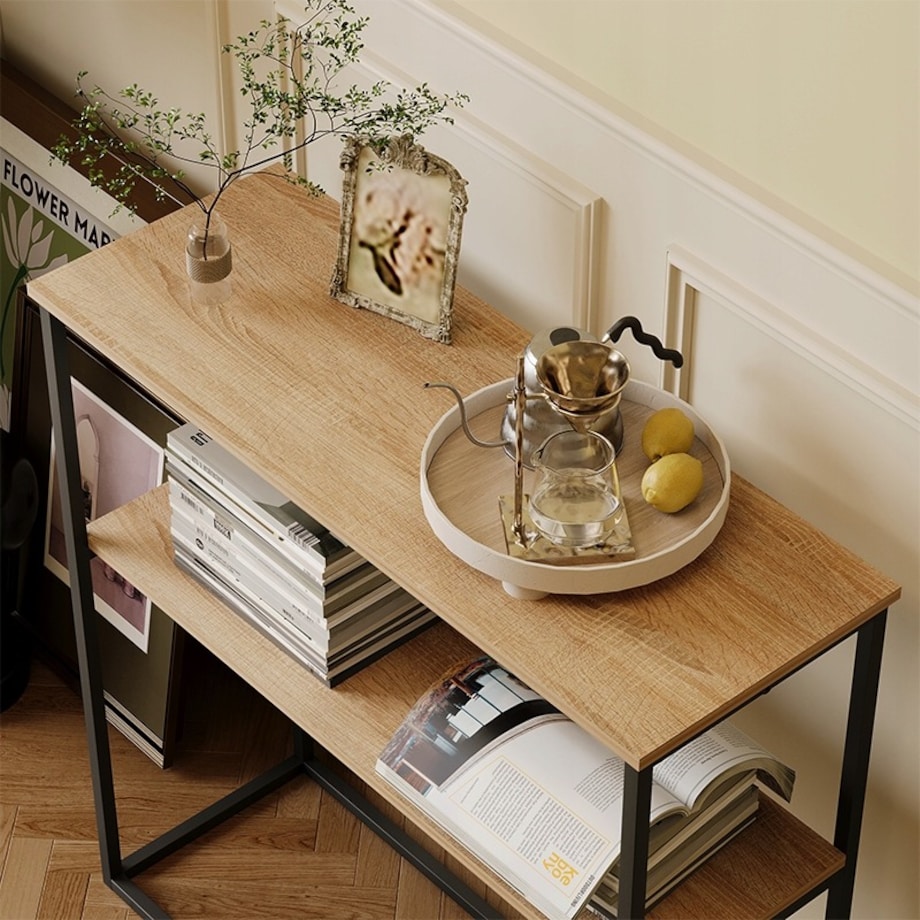 STOLIK BOCZNY KONSOLA JASNY BRĄZ DO PRZEDPOKOJU PÓŁKA PROSTOKĄTNA WYSOKA 90 cm