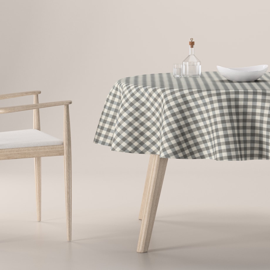 Obrus okrągły 160 x 160 cm szaro-biała kratka (1,5x1,5cm)