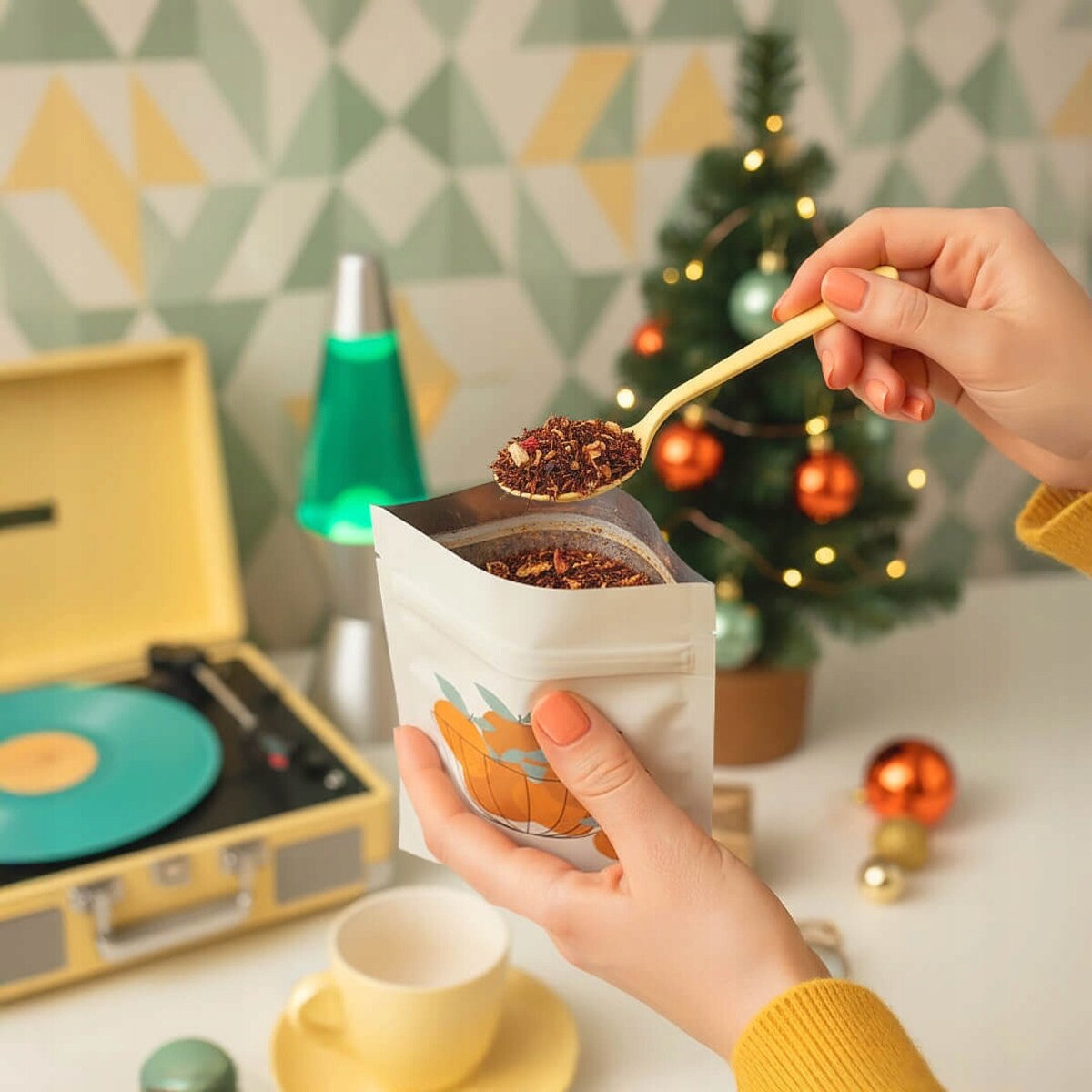 ŚWIĄTECZNA HERBATA SYPANA ROOIBOS Z MANDARYNKAMI I IMBIREM - PREZENT UPOMINEK NA MIKOŁAJA ŚWIĘTA GWIAZDKĘ BOŻE NARODZENIE POD CHOINKĘ DLA KOBIETY FACETA ŻONY MAMY MĘŻA