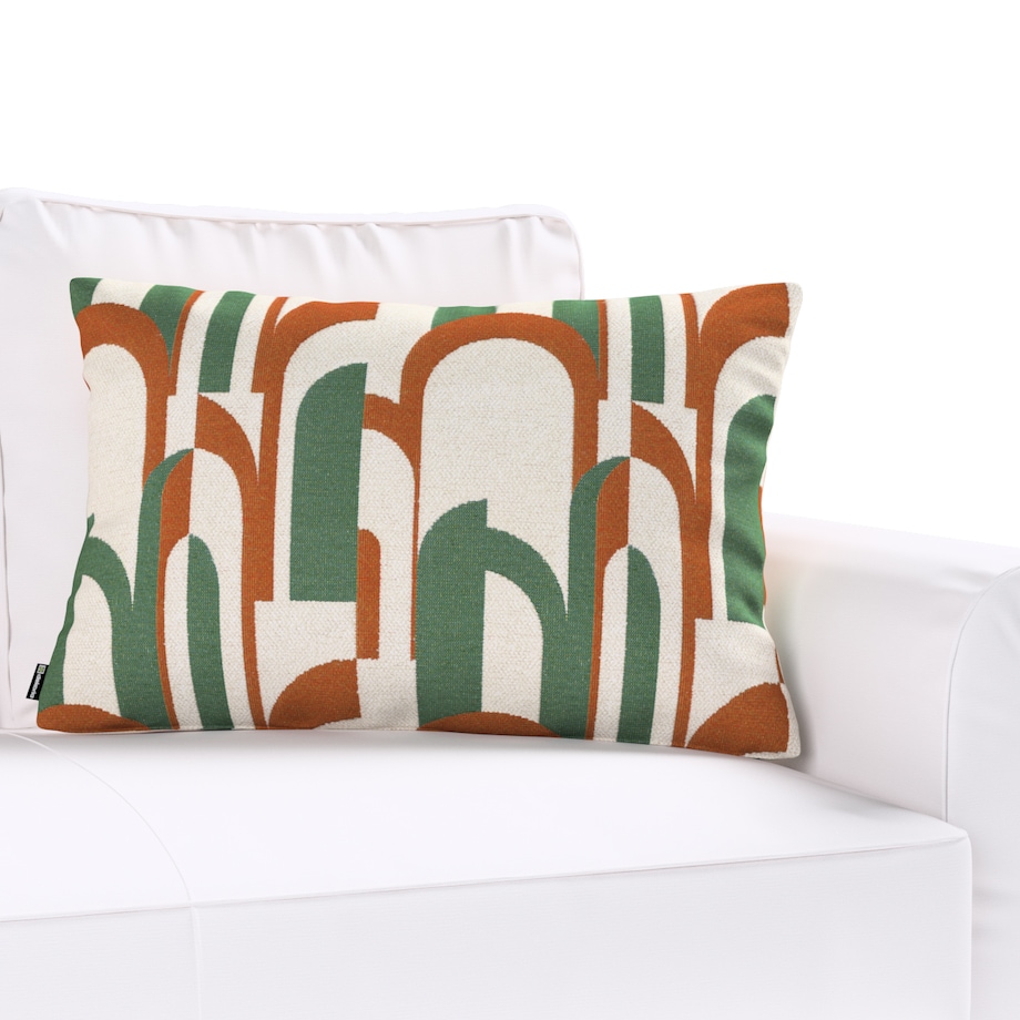 Poszewka Kinga na poduszkę prostokątną 60x40 zielono-czerwony wzory na kremowym tle