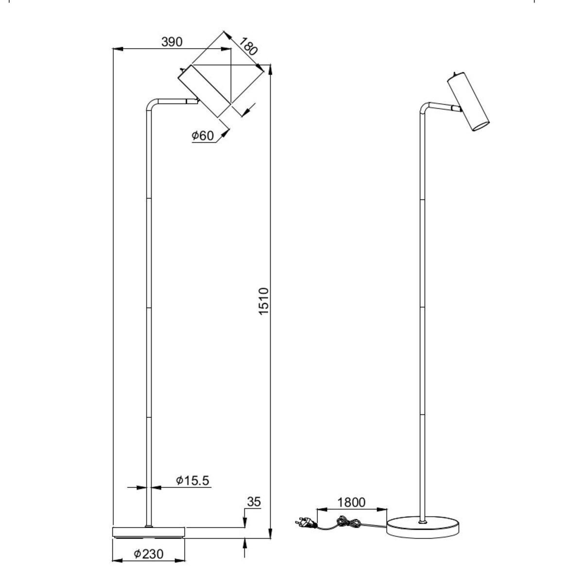 Lampa podłogowa Marley 412400132 czarna tuba stojąca do gabinetu