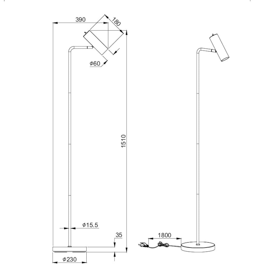 Lampa podłogowa Marley 412400132 czarna tuba stojąca do gabinetu