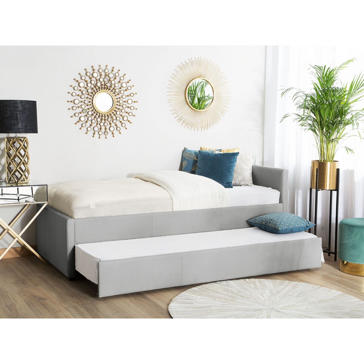 Łóżko wysuwane tapicerowane 80 x 200 cm jasnoszare MARMANDE