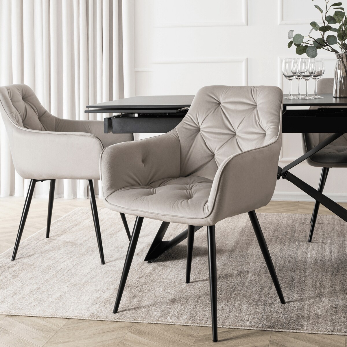 Krzesło Tapicerowane Welurowe Do Salonu Jadalni Kuchenne Szare MODESTO