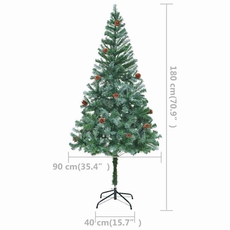 vidaXL Sztuczna choinka z lampkami, bombkami i szyszkami, 180 cm