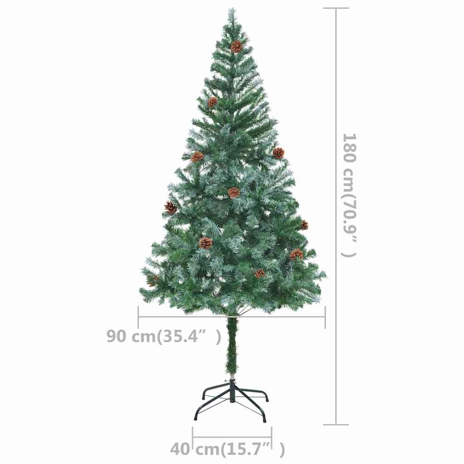 vidaXL Sztuczna choinka z lampkami, bombkami i szyszkami, 180 cm
