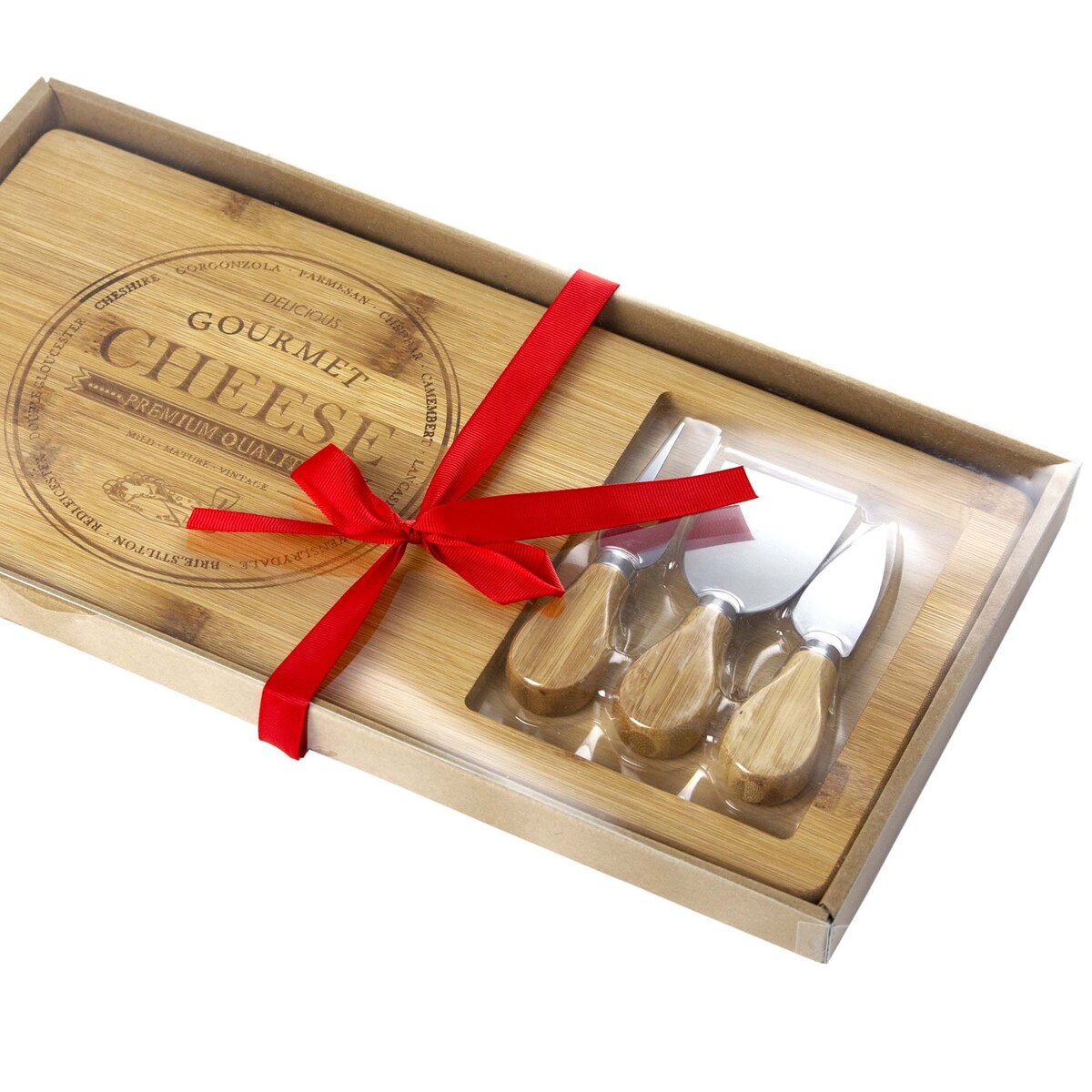 Bambusowa deska do serów i przekąsek + 3 noże