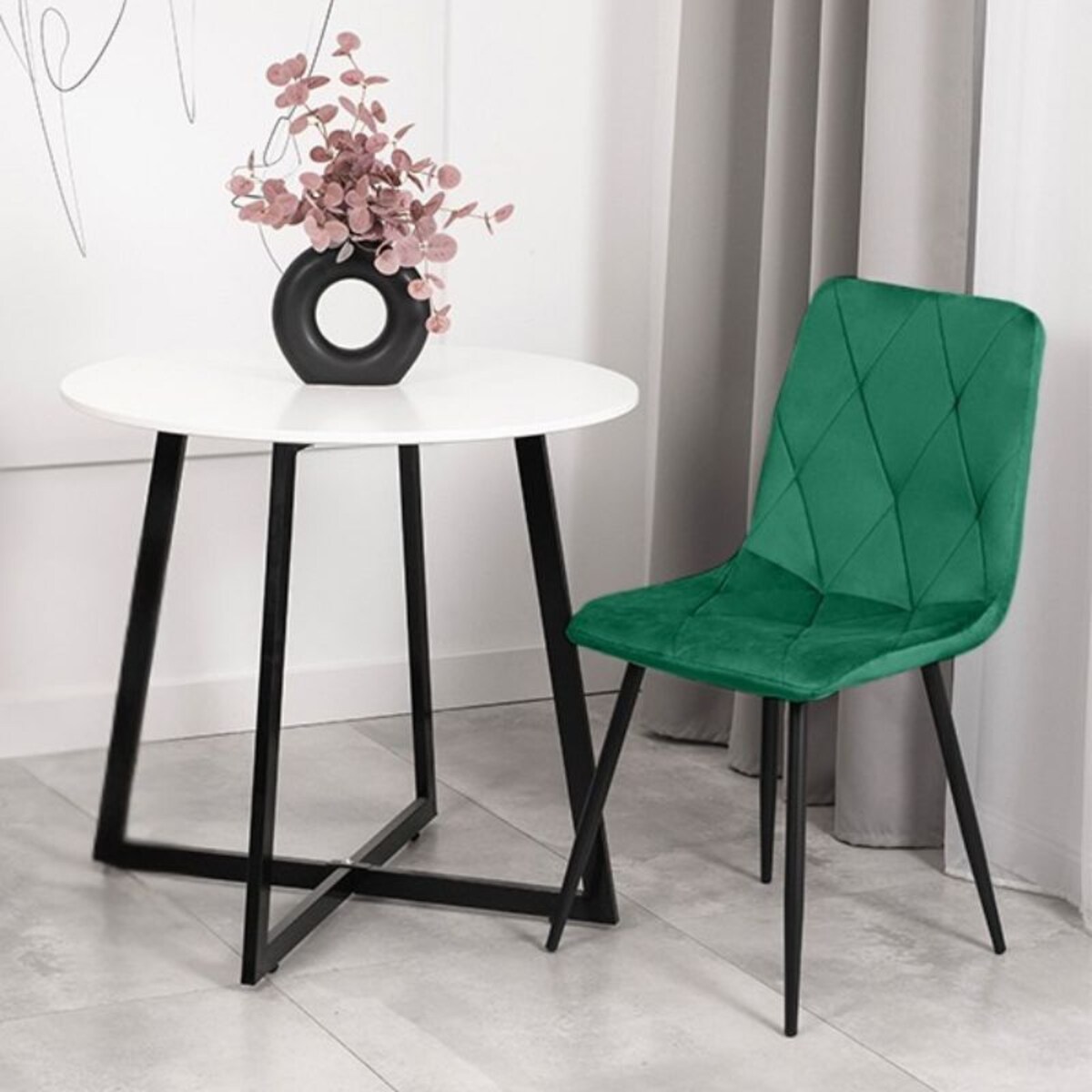 Krzesło tapicerowane welurowe pikowane zielone do salonu jadalni