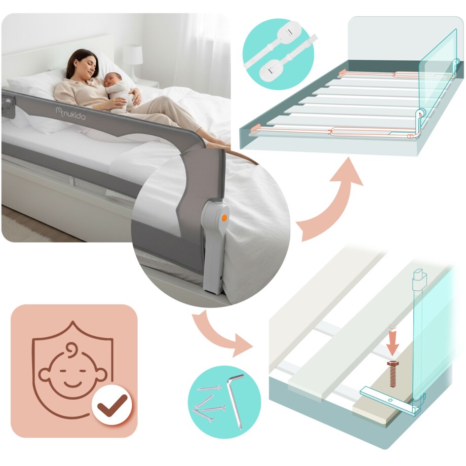Barierka ochronna do łóżka Nukido zabezpieczająca bramka 200 cm 722900
