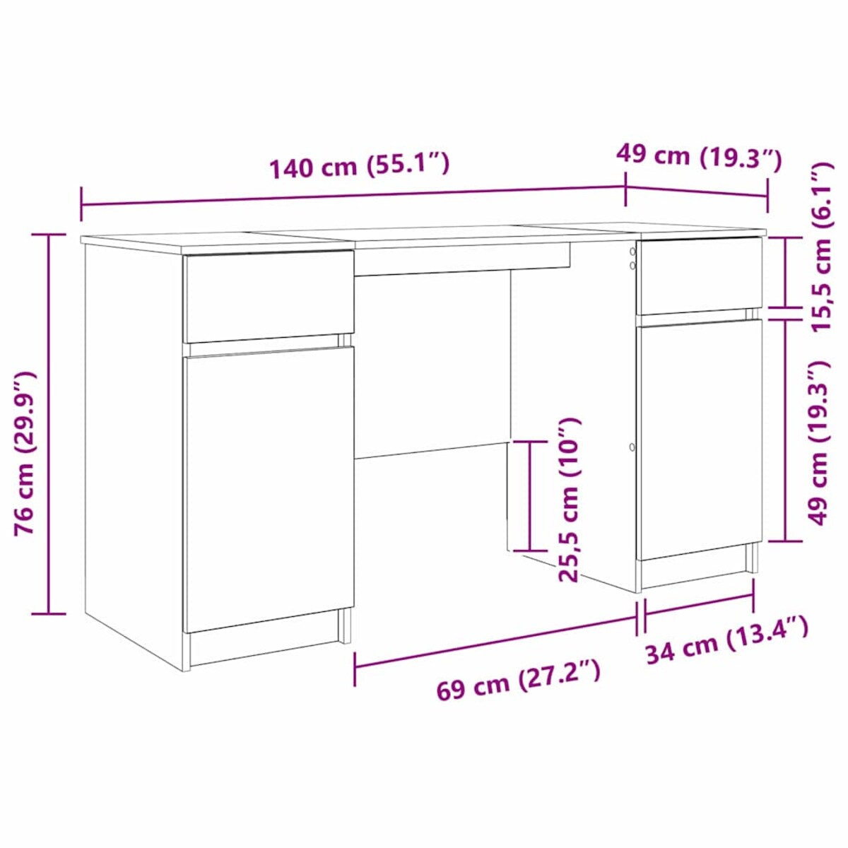 vidaXL Biurko z półką Biały 140 x 49 x 76 cm Materiał drewnopochodny