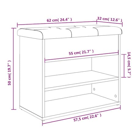 vidaXL Ławka na buty, czarna, 62x32x50 cm, materiał drewnopochodny