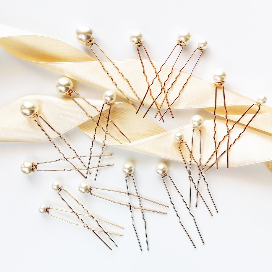 Komplet zestaw kokówek do fryzury ślub z perłami złoty