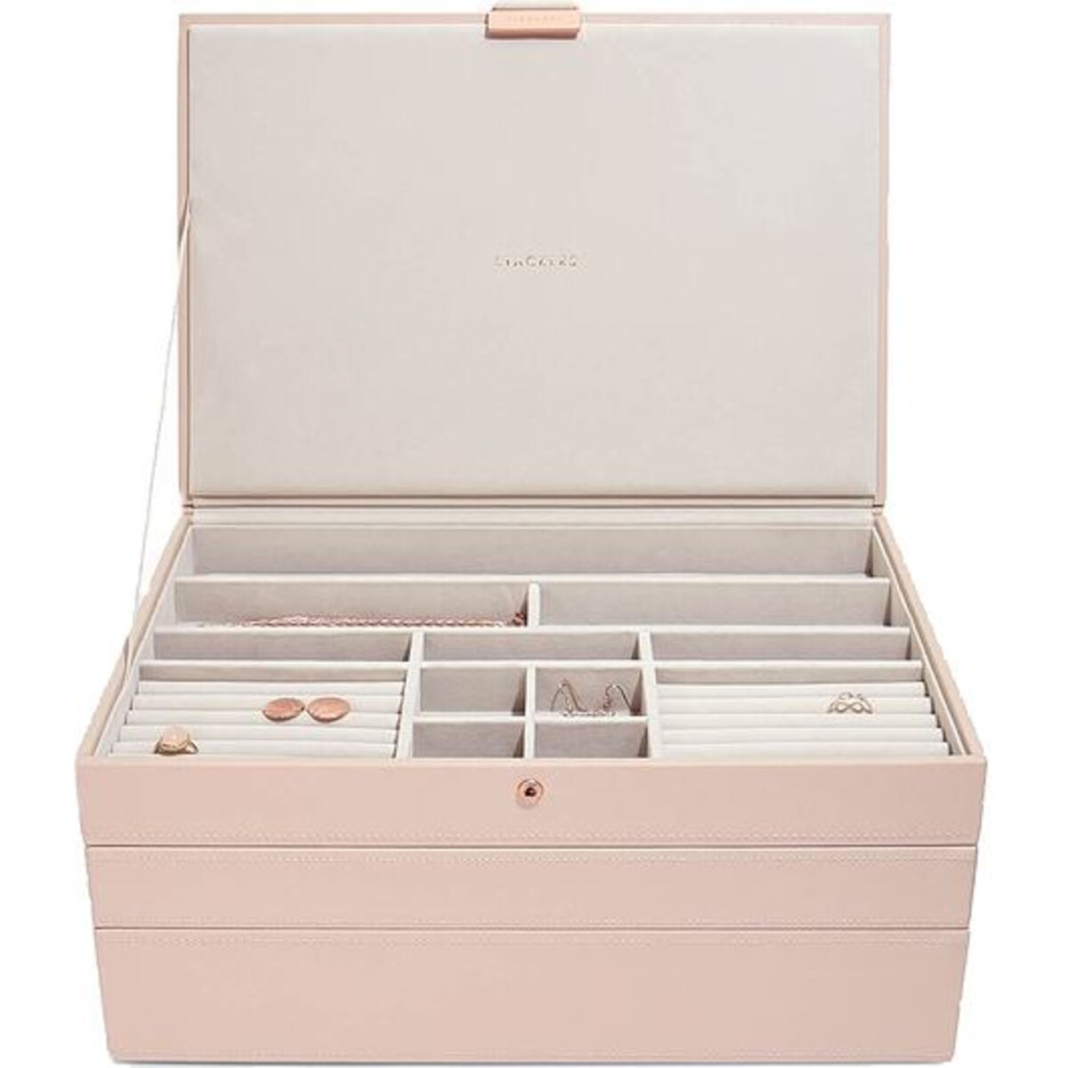 Szkatułka na biżuterię Stackers potrójna supersize jasnoróżowo-szara