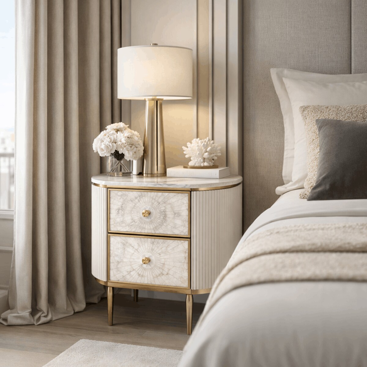 Szafka nocna glamour ecru ryflowana Champion 55x40x55