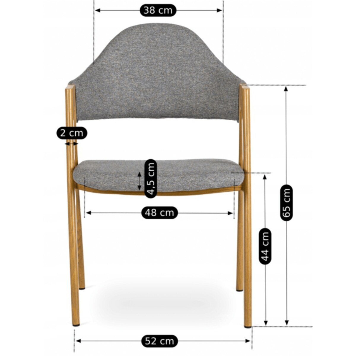Krzesło Skandynawskie Tapicerowane Do Jadalni Salonu Dąb Złoty Szare RUIZ