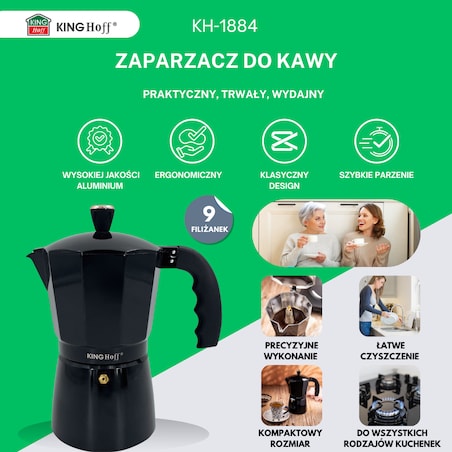 Kawiarka espresso Kafeterka ciśnieniowa indukcja KINGHOFF 450ml 9 filiżanek