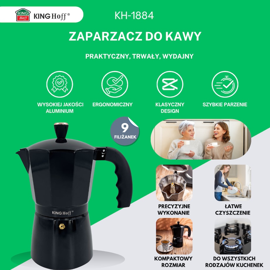 Kawiarka espresso Kafeterka ciśnieniowa indukcja KINGHOFF 450ml 9 filiżanek
