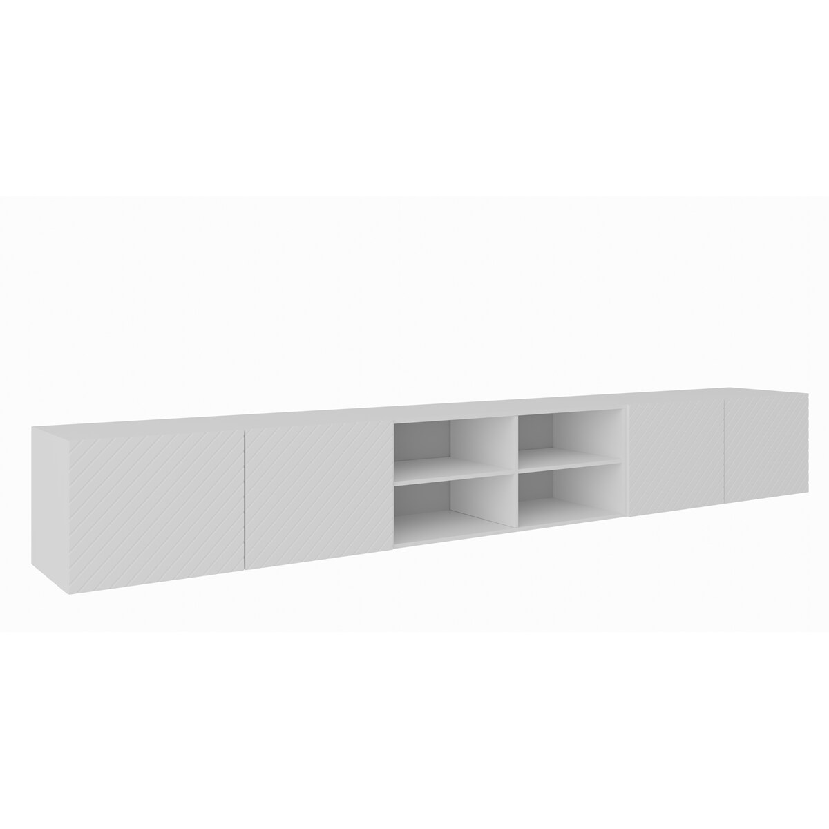 Szafka RTV NIKOL 300 cm pod telewizor, frezowane fronty, z półkami- biała