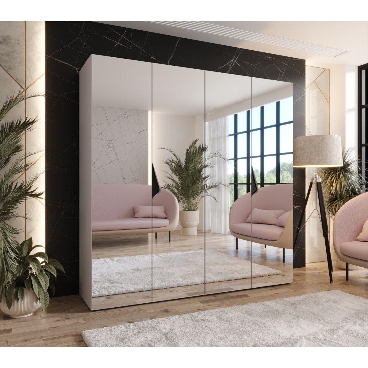 Szafa uchylna z lustrem Sandi 3 200 wys 202 cm Kaszmir + u Czarny