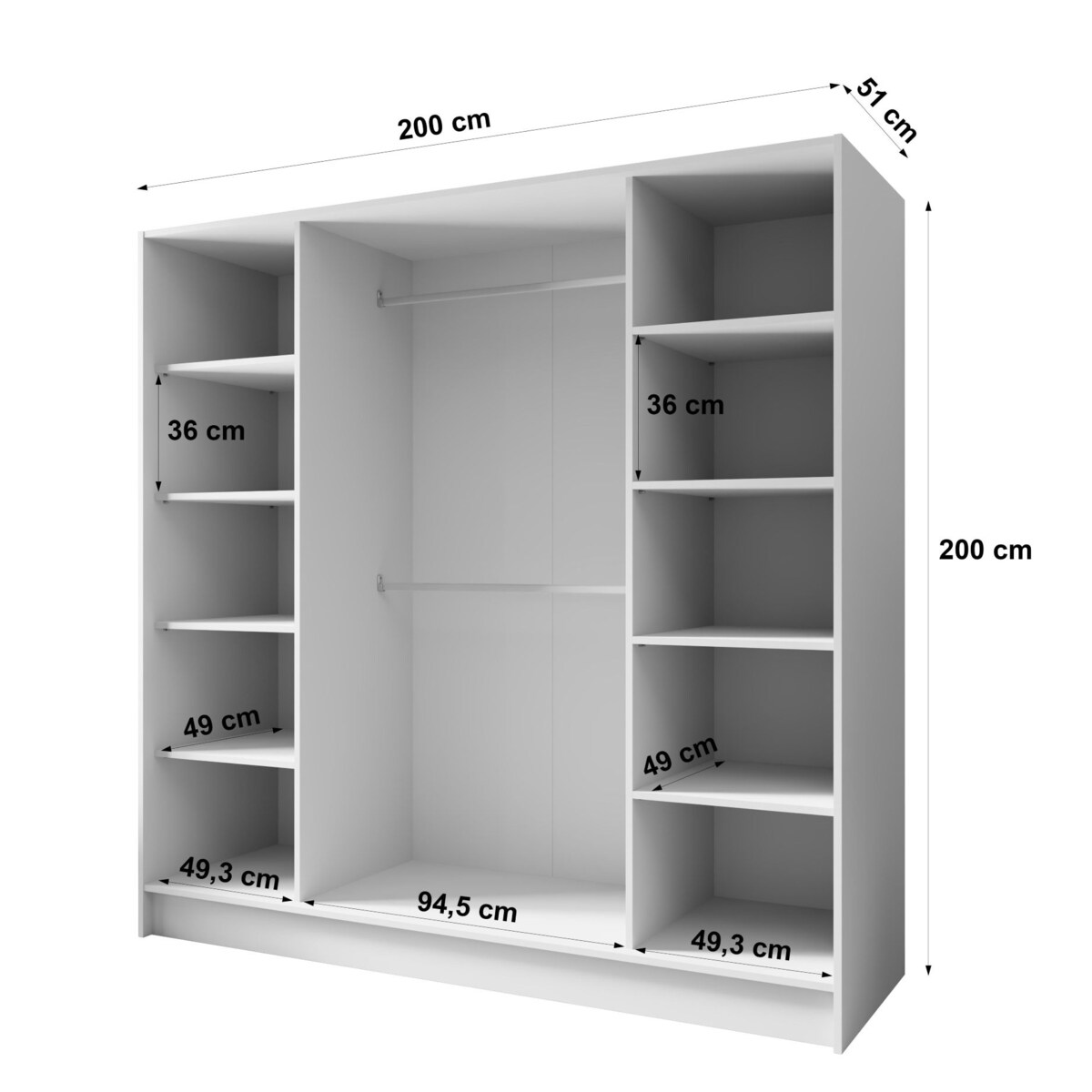 Szafa 200 gładka ORTO bez lustra ze złotymi uchwytami, czarna